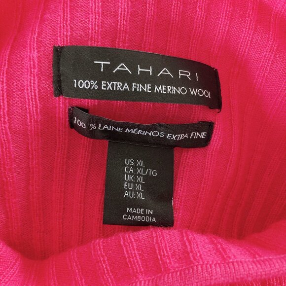 Tahari 100% Extra Fine Merino Wool ribbed mock neck sweater XL pink shirt - Picture 13 of 13